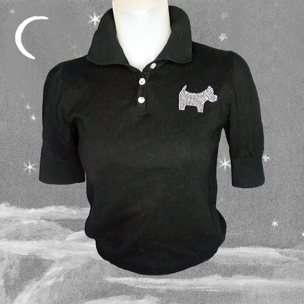 Black Polo Rhinestones & TWISTS! Scottish House - Cotton Shirt Top